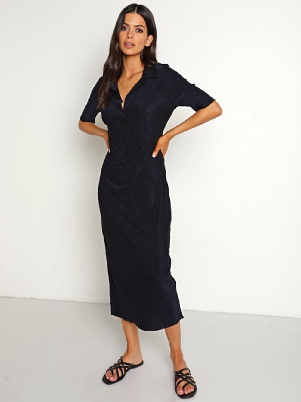 Pistola Vita Polo Dress Navy Shimmer - Size Small